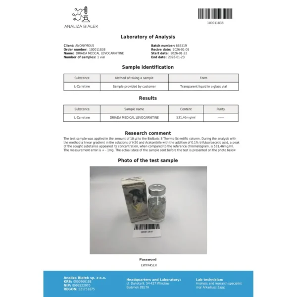 Levocarnitine 500 mg/ml (L-carnitine) 10ml vial