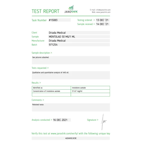 Mentolad 50 mg/ml (Trestolone Acetate) 10 ml vial